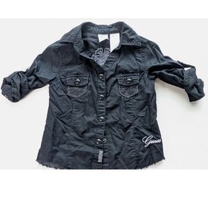 Guess Girls 3T Black‎ Long Sleeve Shirt Snap Front Embroidered Logo on Back